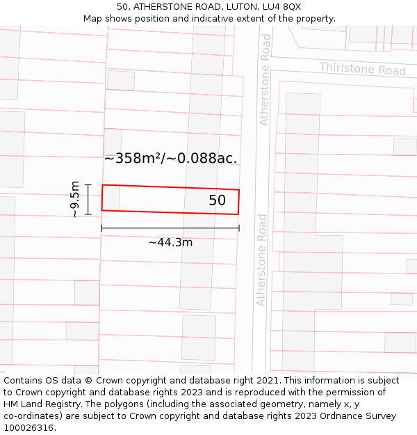 50, ATHERSTONE ROAD, LUTON, LU4 8QX: Plot and title map