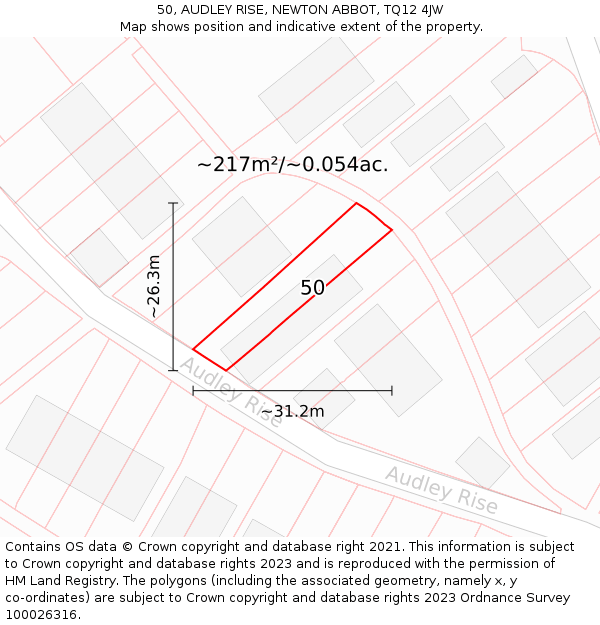 50, AUDLEY RISE, NEWTON ABBOT, TQ12 4JW: Plot and title map