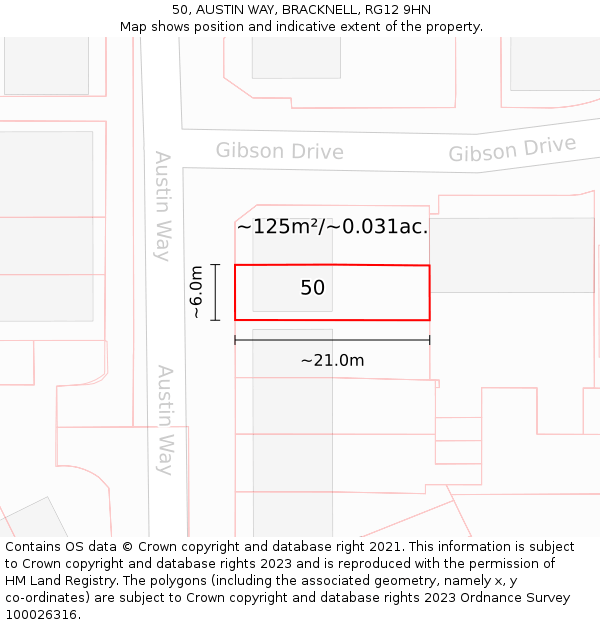 50, AUSTIN WAY, BRACKNELL, RG12 9HN: Plot and title map