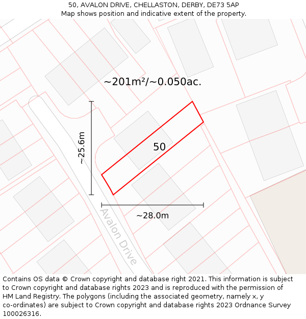 50, AVALON DRIVE, CHELLASTON, DERBY, DE73 5AP: Plot and title map