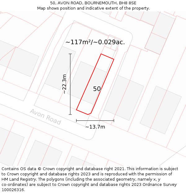 50, AVON ROAD, BOURNEMOUTH, BH8 8SE: Plot and title map