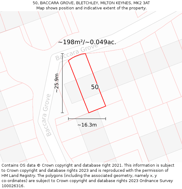 50, BACCARA GROVE, BLETCHLEY, MILTON KEYNES, MK2 3AT: Plot and title map