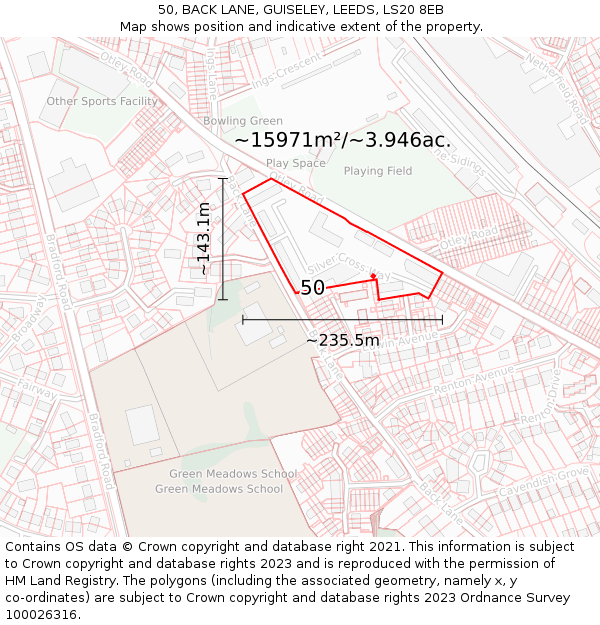 50, BACK LANE, GUISELEY, LEEDS, LS20 8EB: Plot and title map