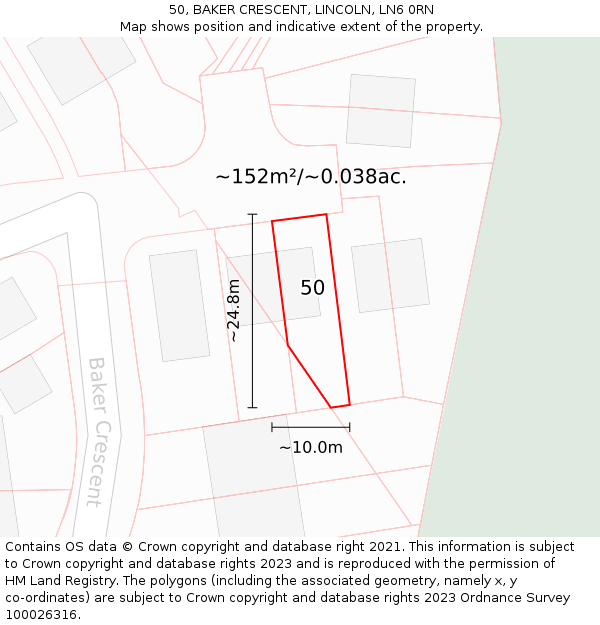 50, BAKER CRESCENT, LINCOLN, LN6 0RN: Plot and title map