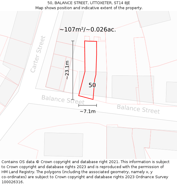 50, BALANCE STREET, UTTOXETER, ST14 8JE: Plot and title map