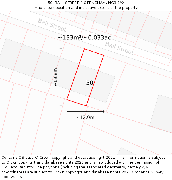 50, BALL STREET, NOTTINGHAM, NG3 3AX: Plot and title map