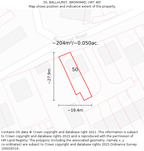 50, BALLHURST, BROMYARD, HR7 4EF: Plot and title map