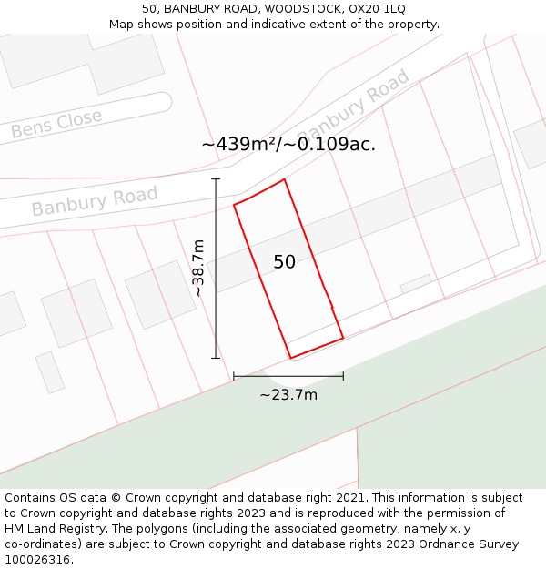 50, BANBURY ROAD, WOODSTOCK, OX20 1LQ: Plot and title map