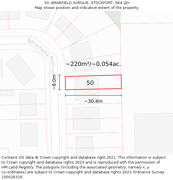 50, BANKFIELD AVENUE, STOCKPORT, SK4 2JH: Plot and title map