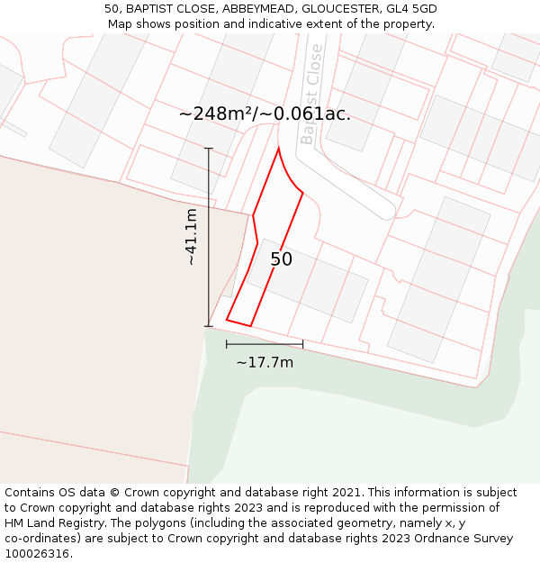 50, BAPTIST CLOSE, ABBEYMEAD, GLOUCESTER, GL4 5GD: Plot and title map