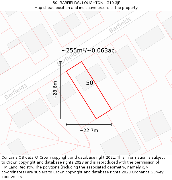50, BARFIELDS, LOUGHTON, IG10 3JF: Plot and title map