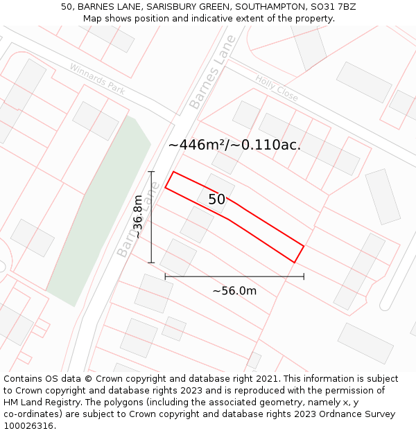 50, BARNES LANE, SARISBURY GREEN, SOUTHAMPTON, SO31 7BZ: Plot and title map
