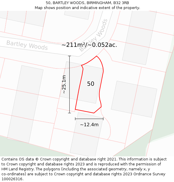 50, BARTLEY WOODS, BIRMINGHAM, B32 3RB: Plot and title map