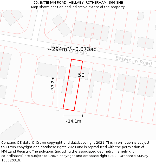50, BATEMAN ROAD, HELLABY, ROTHERHAM, S66 8HB: Plot and title map