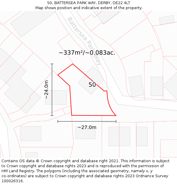 50, BATTERSEA PARK WAY, DERBY, DE22 4LT: Plot and title map