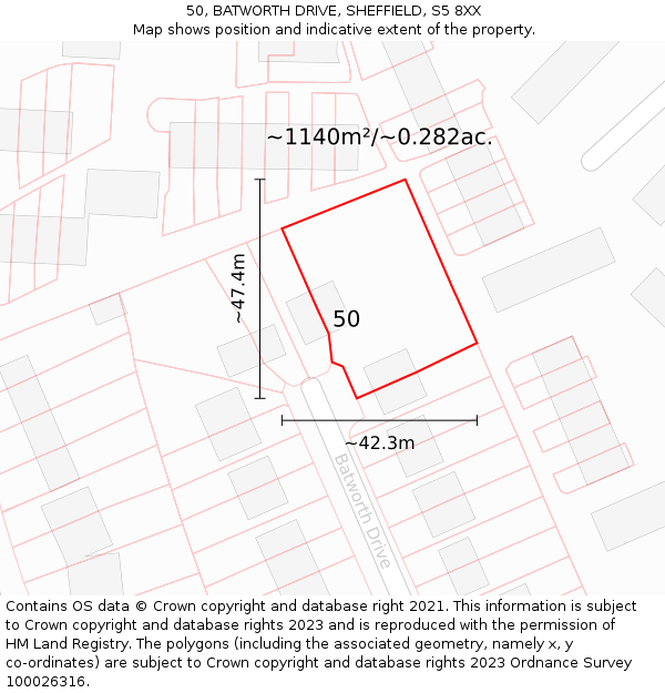 50, BATWORTH DRIVE, SHEFFIELD, S5 8XX: Plot and title map
