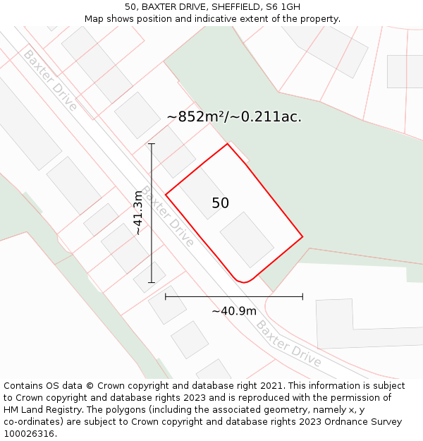 50, BAXTER DRIVE, SHEFFIELD, S6 1GH: Plot and title map