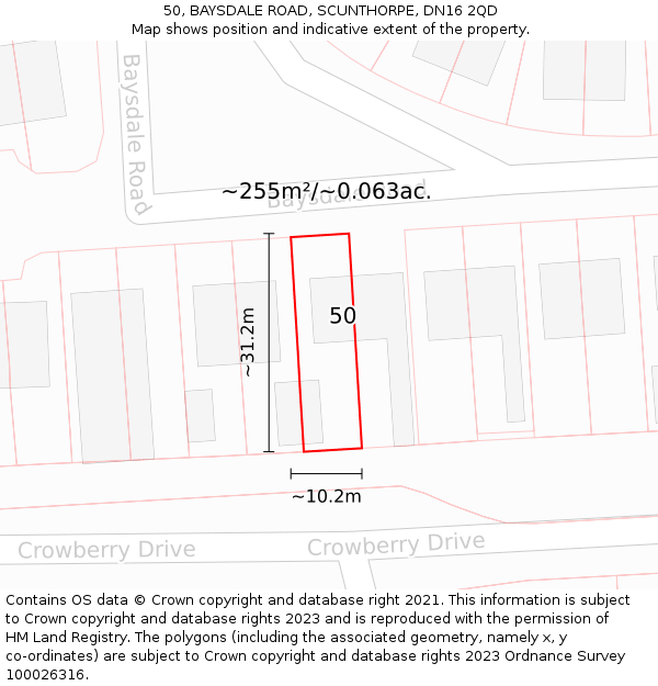 50, BAYSDALE ROAD, SCUNTHORPE, DN16 2QD: Plot and title map