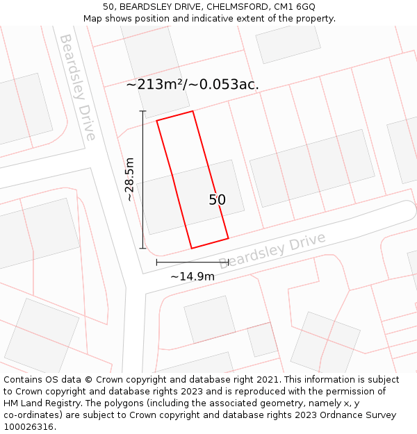 50, BEARDSLEY DRIVE, CHELMSFORD, CM1 6GQ: Plot and title map