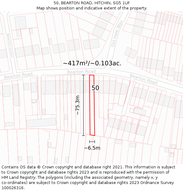 50, BEARTON ROAD, HITCHIN, SG5 1UF: Plot and title map