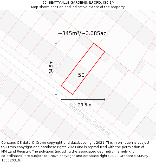 50, BEATTYVILLE GARDENS, ILFORD, IG6 1JY: Plot and title map