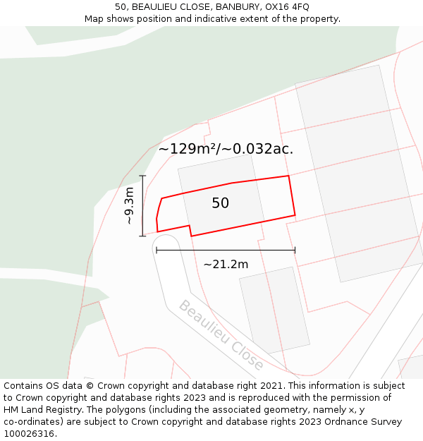 50, BEAULIEU CLOSE, BANBURY, OX16 4FQ: Plot and title map