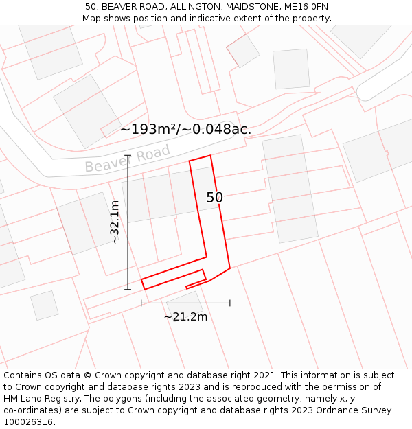 50, BEAVER ROAD, ALLINGTON, MAIDSTONE, ME16 0FN: Plot and title map