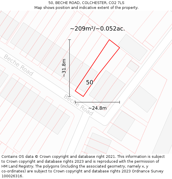 50, BECHE ROAD, COLCHESTER, CO2 7LS: Plot and title map