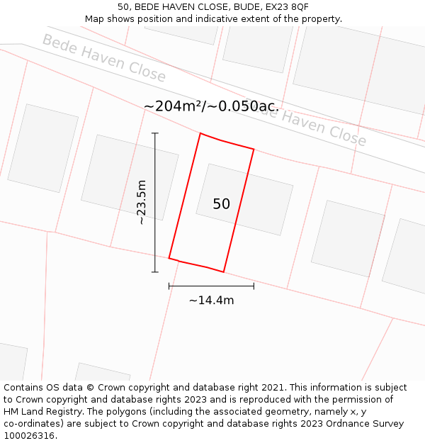 50, BEDE HAVEN CLOSE, BUDE, EX23 8QF: Plot and title map