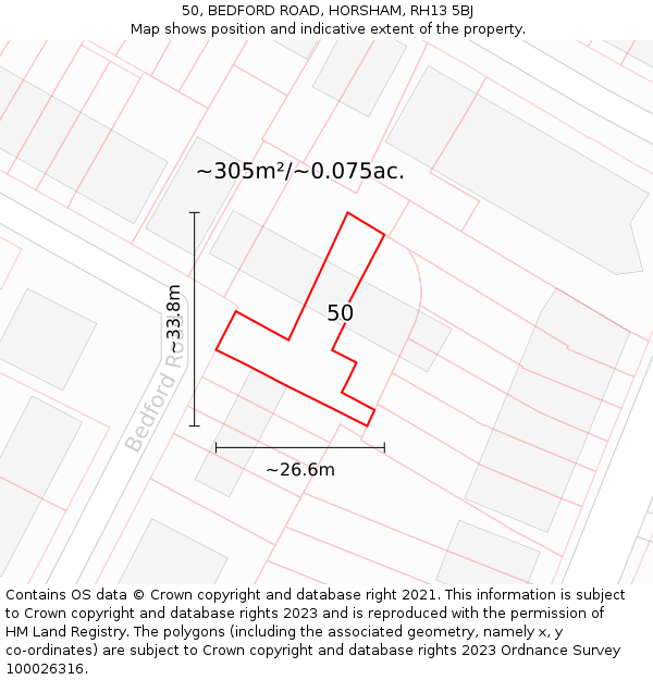 50, BEDFORD ROAD, HORSHAM, RH13 5BJ: Plot and title map