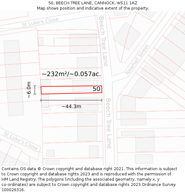 50, BEECH TREE LANE, CANNOCK, WS11 1AZ: Plot and title map