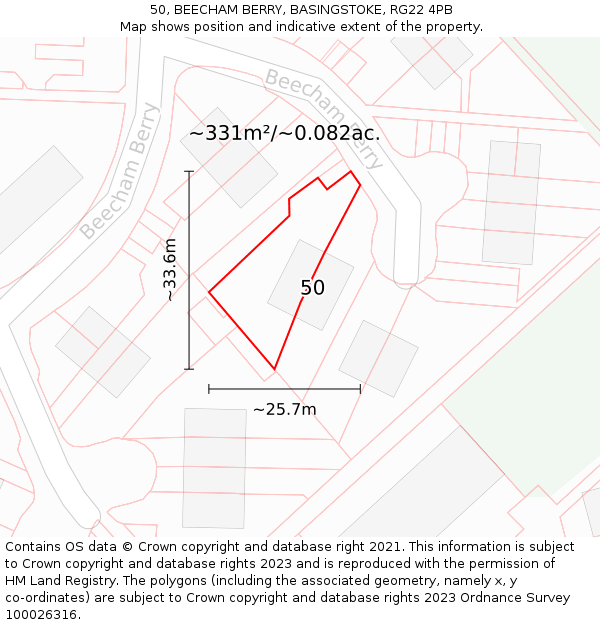 50, BEECHAM BERRY, BASINGSTOKE, RG22 4PB: Plot and title map