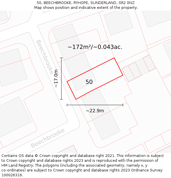 50, BEECHBROOKE, RYHOPE, SUNDERLAND, SR2 0NZ: Plot and title map