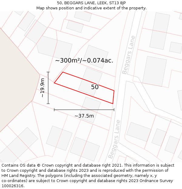 50, BEGGARS LANE, LEEK, ST13 8JP: Plot and title map