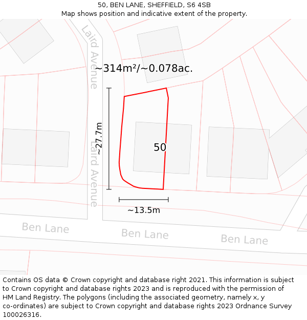 50, BEN LANE, SHEFFIELD, S6 4SB: Plot and title map