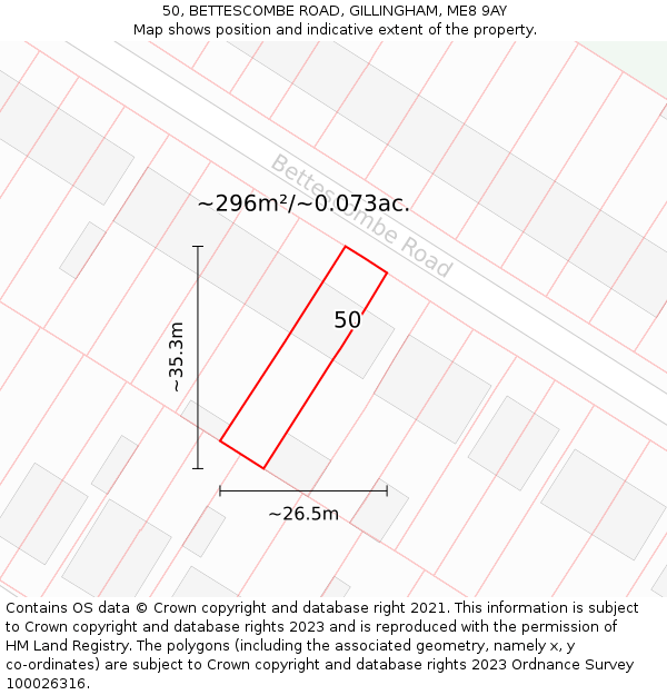 50, BETTESCOMBE ROAD, GILLINGHAM, ME8 9AY: Plot and title map
