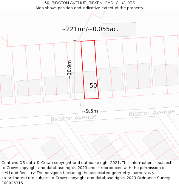 50, BIDSTON AVENUE, BIRKENHEAD, CH41 0BS: Plot and title map