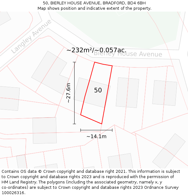 50, BIERLEY HOUSE AVENUE, BRADFORD, BD4 6BH: Plot and title map