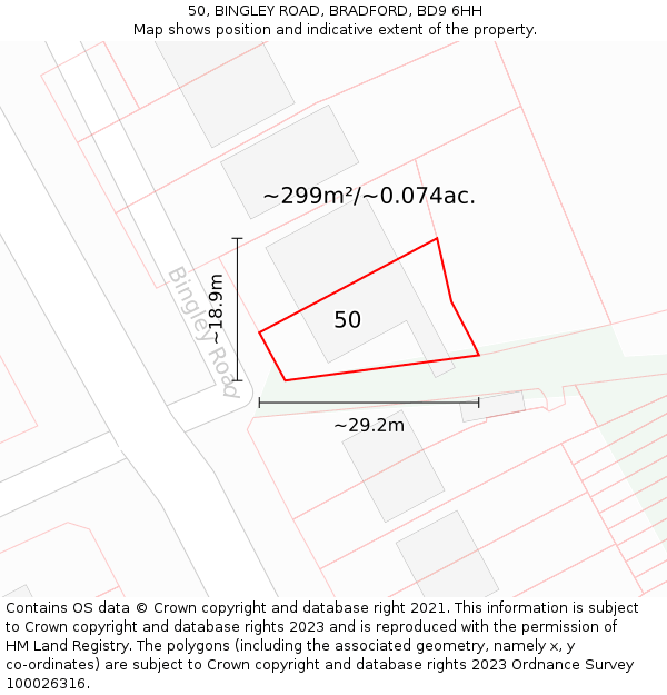 50, BINGLEY ROAD, BRADFORD, BD9 6HH: Plot and title map