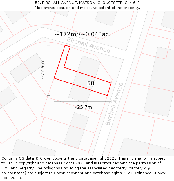 50, BIRCHALL AVENUE, MATSON, GLOUCESTER, GL4 6LP: Plot and title map