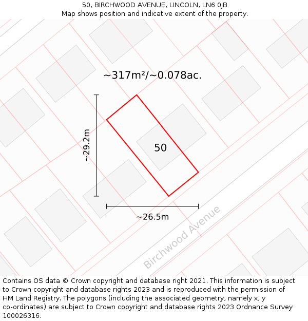 50, BIRCHWOOD AVENUE, LINCOLN, LN6 0JB: Plot and title map