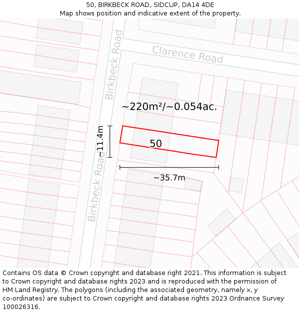 50, BIRKBECK ROAD, SIDCUP, DA14 4DE: Plot and title map