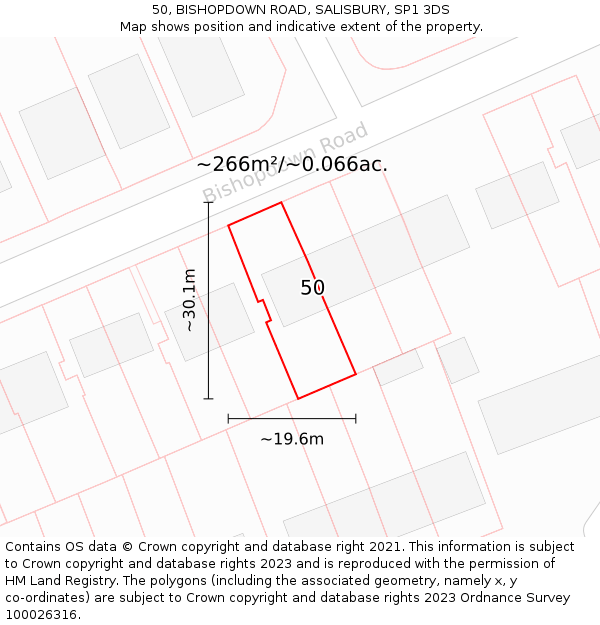 50, BISHOPDOWN ROAD, SALISBURY, SP1 3DS: Plot and title map