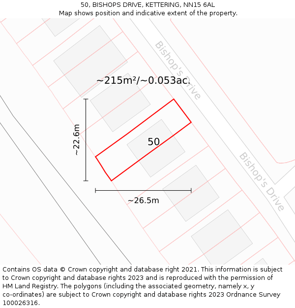 50, BISHOPS DRIVE, KETTERING, NN15 6AL: Plot and title map