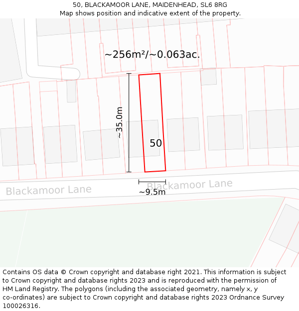 50, BLACKAMOOR LANE, MAIDENHEAD, SL6 8RG: Plot and title map