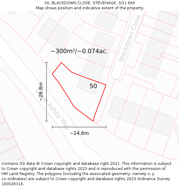 50, BLACKDOWN CLOSE, STEVENAGE, SG1 6AX: Plot and title map