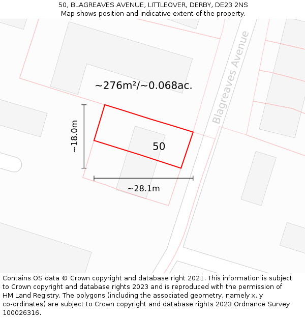 50, BLAGREAVES AVENUE, LITTLEOVER, DERBY, DE23 2NS: Plot and title map