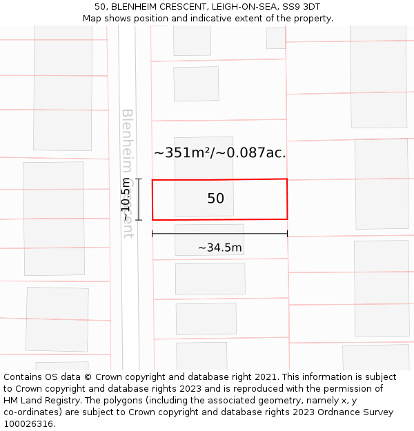 50, BLENHEIM CRESCENT, LEIGH-ON-SEA, SS9 3DT: Plot and title map