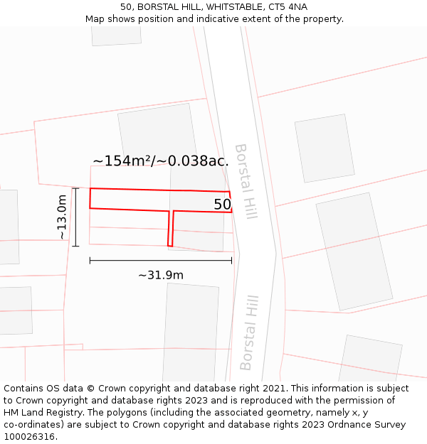 50, BORSTAL HILL, WHITSTABLE, CT5 4NA: Plot and title map