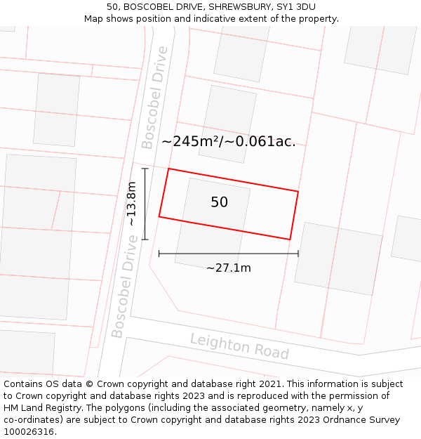 50, BOSCOBEL DRIVE, SHREWSBURY, SY1 3DU: Plot and title map